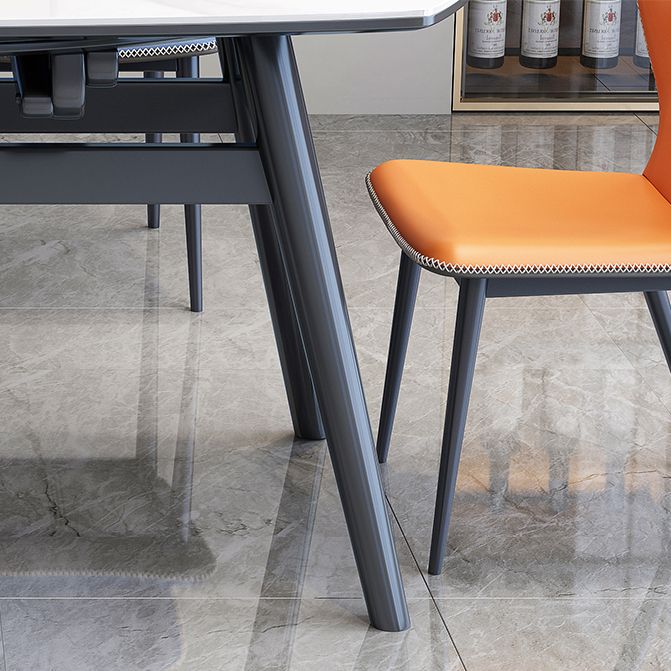Modern Extendable White Stone Top Dining Table with 4 Black Rubberwood Legs