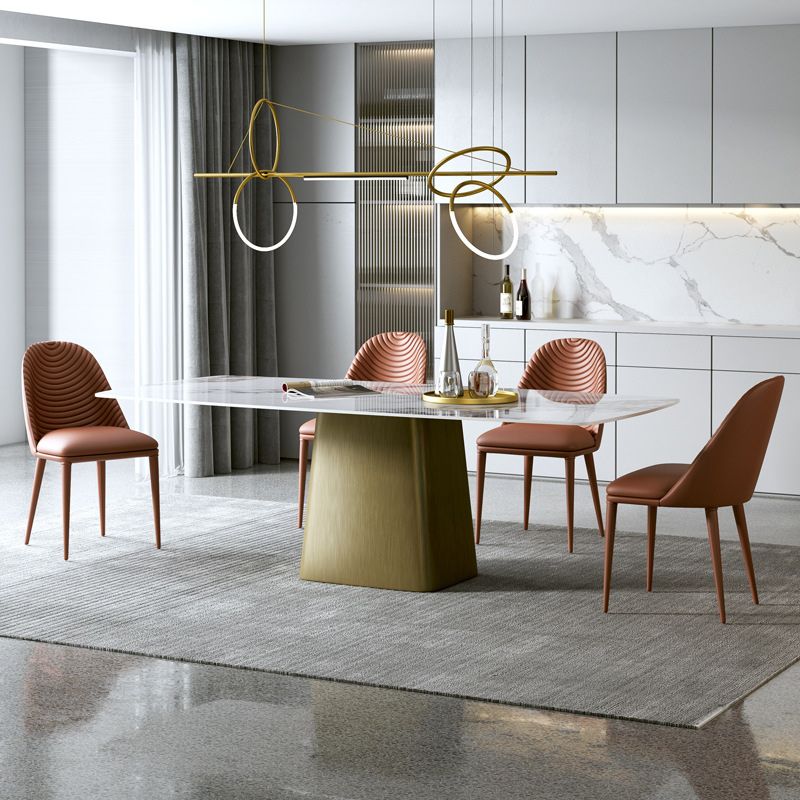 Luxury 1/2/5/7 Pieces Rectangle Dining Set Sintered Stone Top Table with Leather Chairs