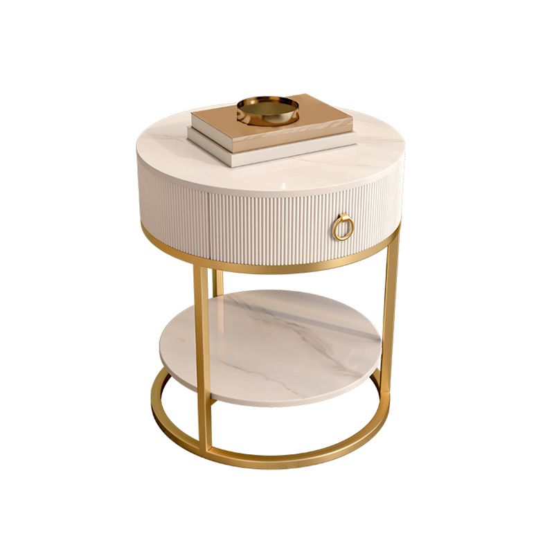 Round Slate Top End Table 22.83" Tall Iron Frame Side Table with Storage