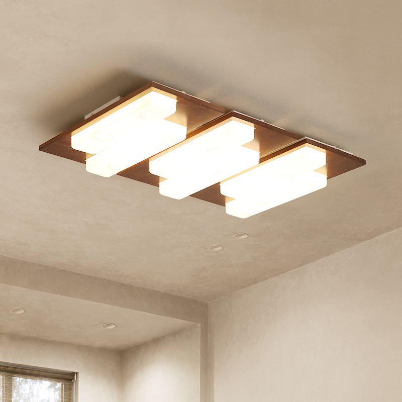 Iluminación de techo empotrada de madera, accesorio de techo de varios cabezales para sala de estar