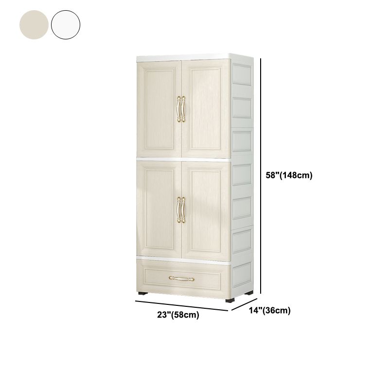Beige and White Wardrobe Armoire Contemporary Style Plastic Wardrobe Cabinet