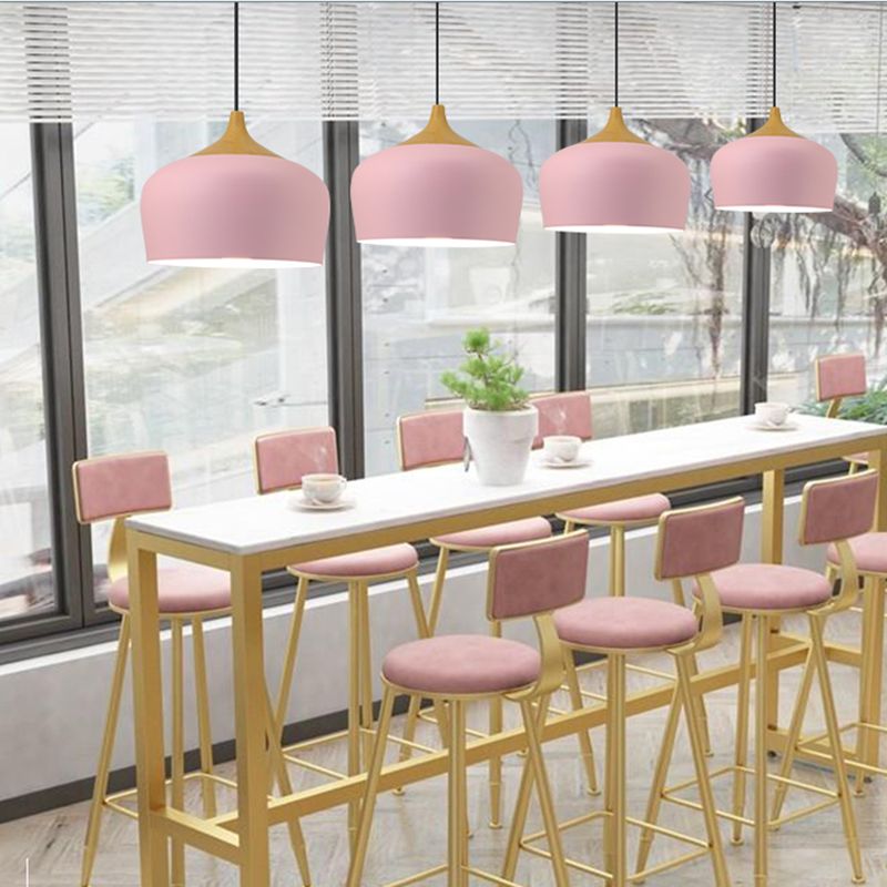 Bowl Shape Hanging Lighting Modern Macaron Style Metal 1-Light Pendant Lamp for Restaurant