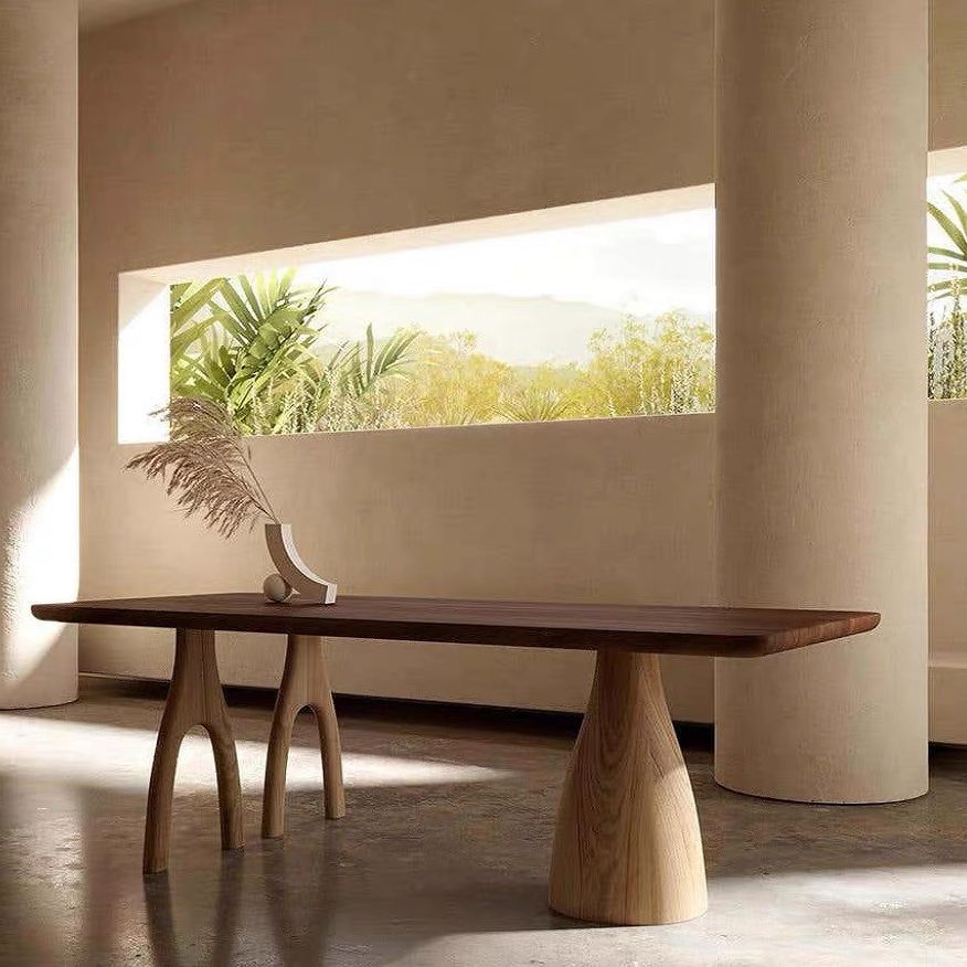 Rectangle Pine Solid Wood Table Modern Dining Table with 3 Legs for Restaurant
