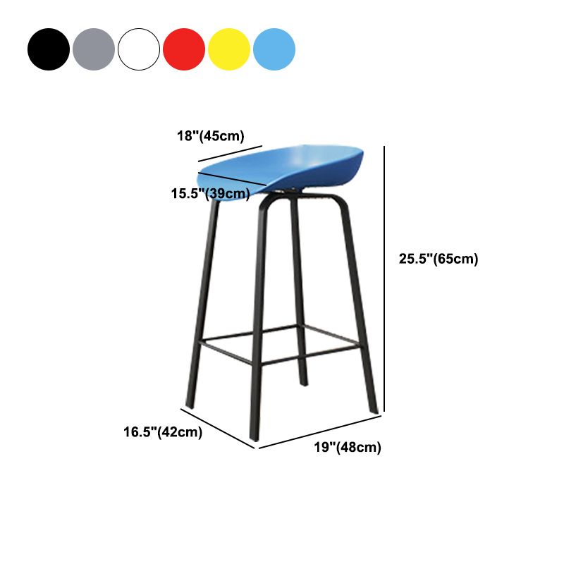 Modern Backrest Armless Counter Stool Plastic Bar Stool with Metal 4 Legs