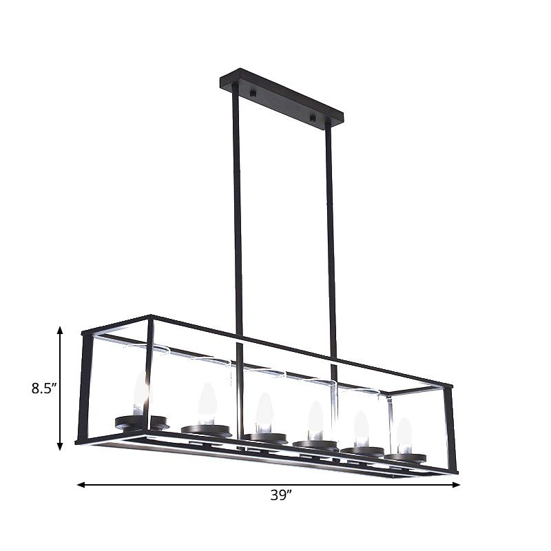 5/6 Lights Dining Room Hanging Light Kit Classic Black Island Lighting with Cylinder Clear Glass Shade