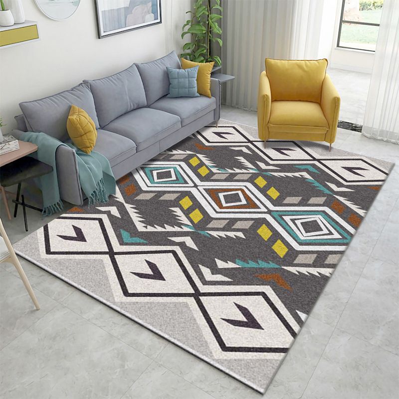 Multicolor Home Decoration Rug Scandinavian Geometric Carpet Polyester Washable Anti-Slip Backing Stain Resistant Rug