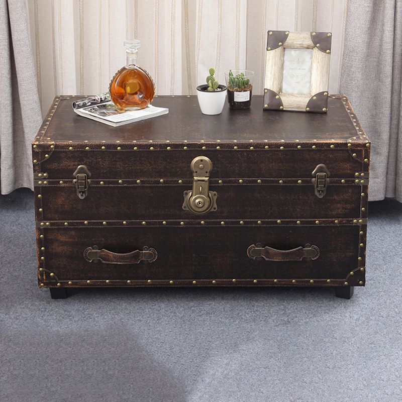 Scandinavian Trunk Storage Coffee Table Wooden Cocktail Table for Living Room