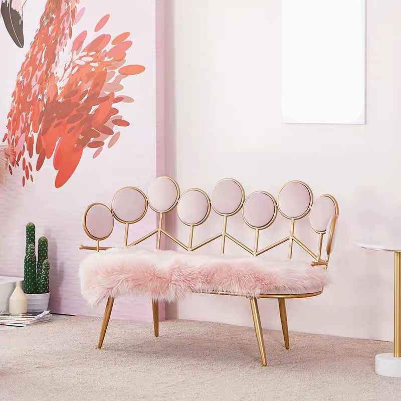 Modern Velvet 2-seater Sofa Metal Sloped Settee for Apartment