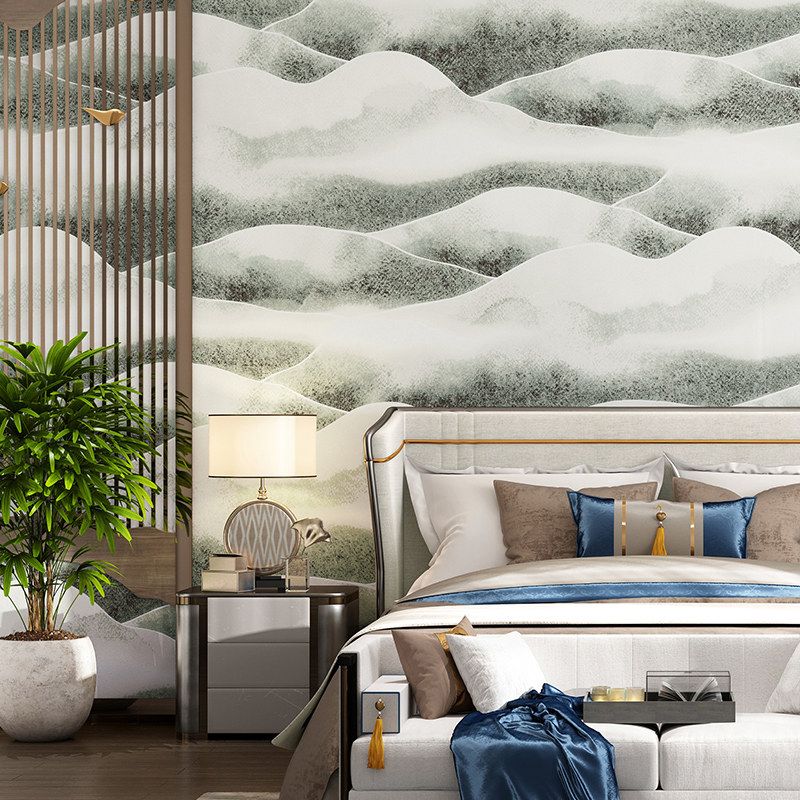 Soft Color Mountain Ranges Wallpaper Moisture Resistant Wall Covering for Bedroom