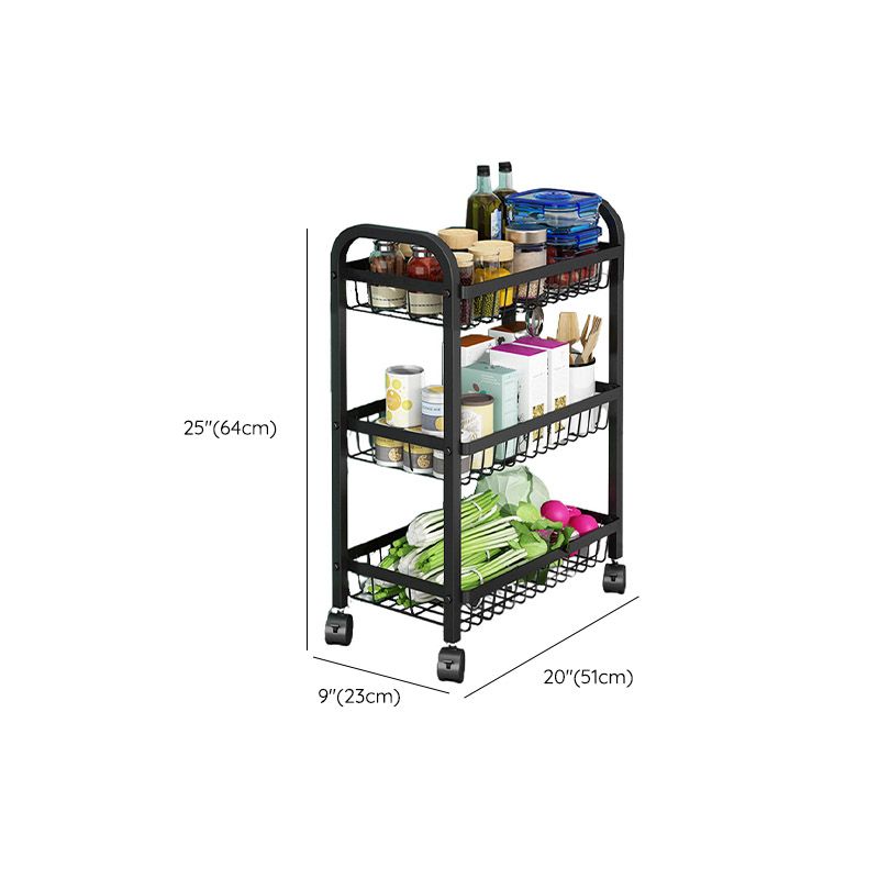 Open Storage Prep Table with Basket Kitchen Trolley in Black