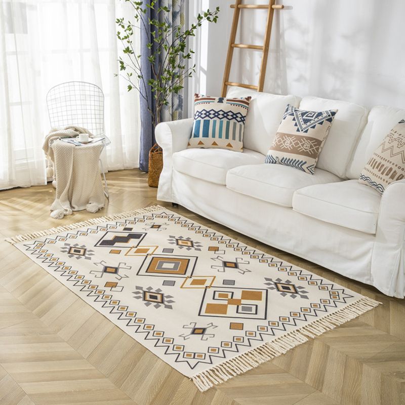 Tapis imprimé américain coloré avec tapis lavable à la frange antique en coton antique