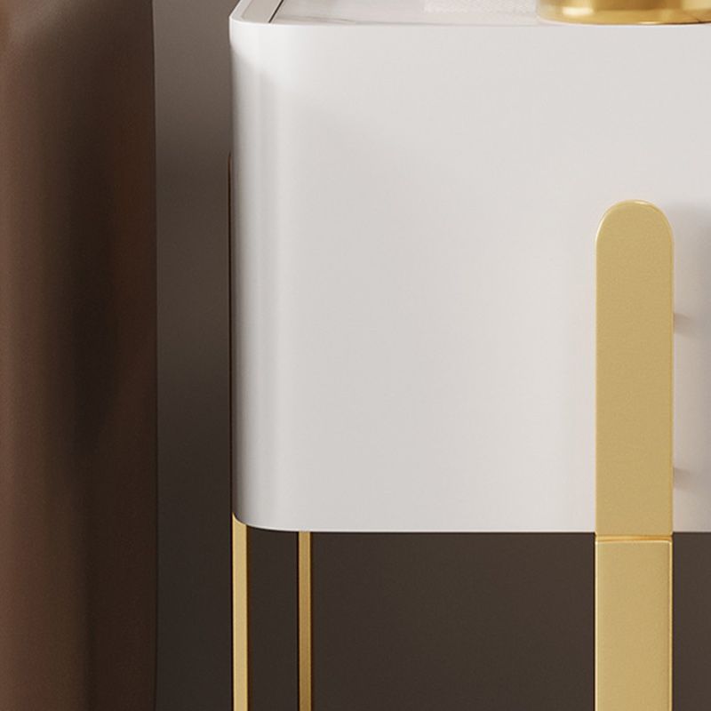 Frame Glam Style Side Table 23.62" Tall Stone Top Side Table with Storage