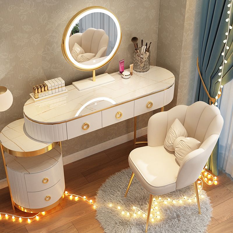 Luxurious Leather Vanity Set Metal and Wood Make-up Vanity with Mirror & Padded Stool