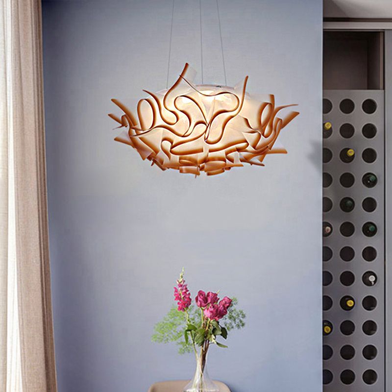 Acrylic Dome Pendant Light Modern 1 Light White/Brown Ceiling Pendant with Flower Design