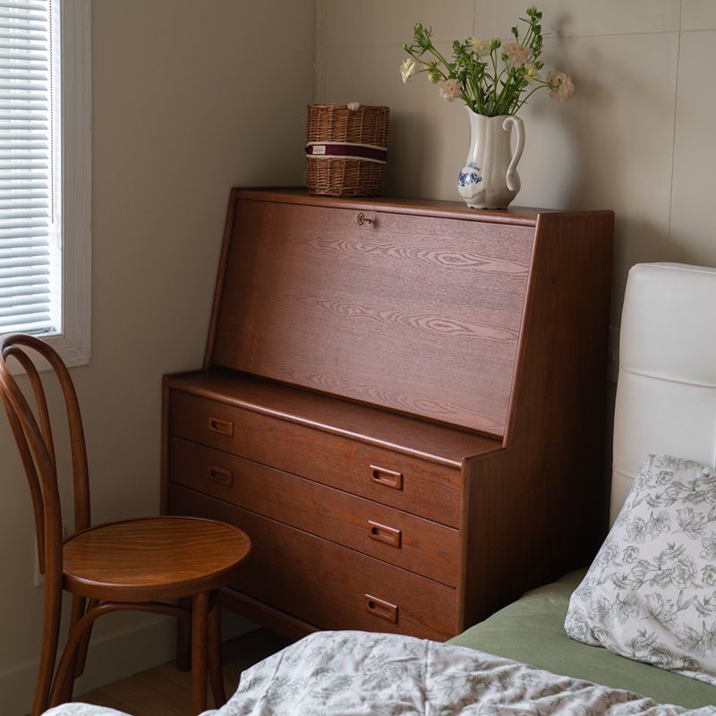 Mid-Century Modern Wood Accent Chest in Ash 46" Tall 5 Drawers Cabinet