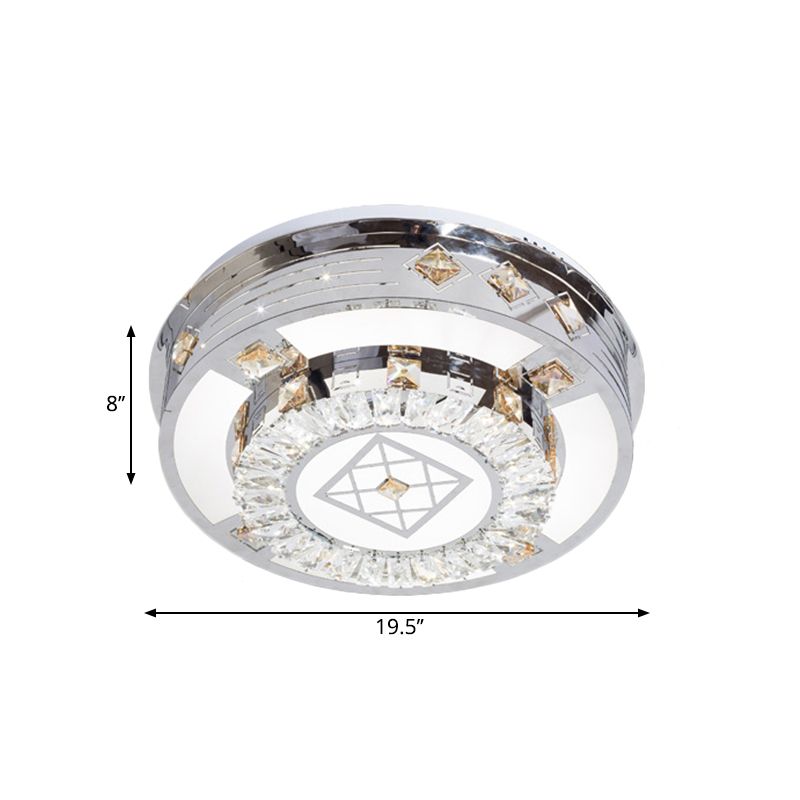 Chrome LED Round Flush Mount Lighting Modernist Faceted Crystal Ceiling Fixture in Warm/White Light, 19.5"/31.5" Wide