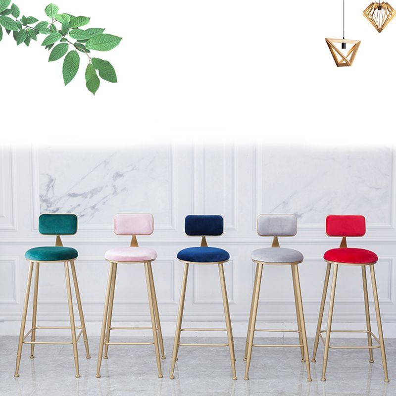 Scandinavian Footrest Bar Stools Fabric Round Seat Barstool with 4 Gold Iron Legs