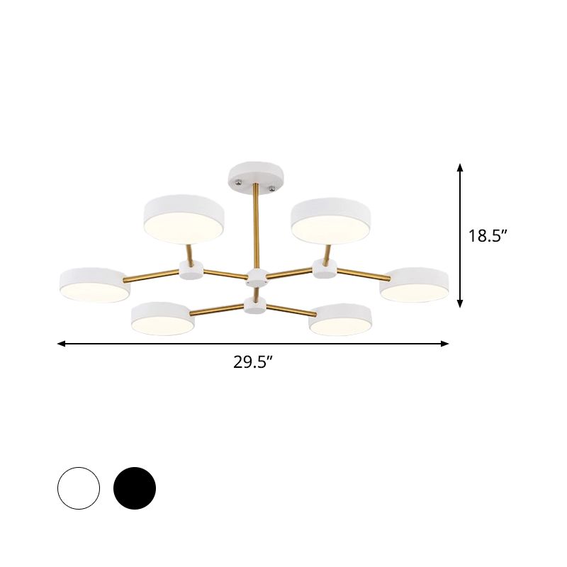 Lampadario a ciondolo a ciondolo tamburo moderno metallico 6 luci di finitura in bianco/nero lampada a soffitto appesa