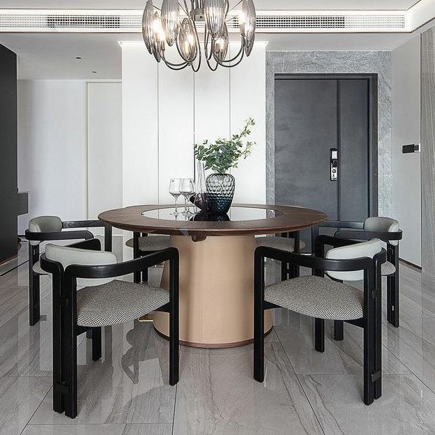 Upholstered Dining Chairs Contemporary Arm Chairs with Wood Base