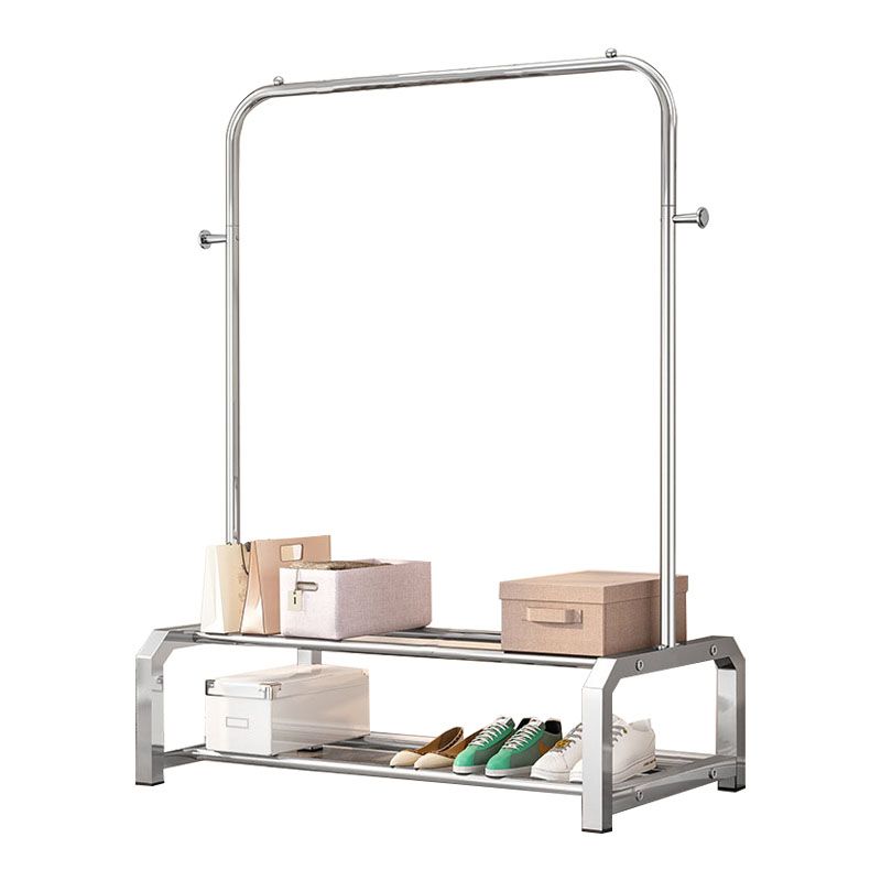 Industrial Stainless Steel Hall Tree Hanging Rails Lower Shelf and 2 Hooks Coat Hanger