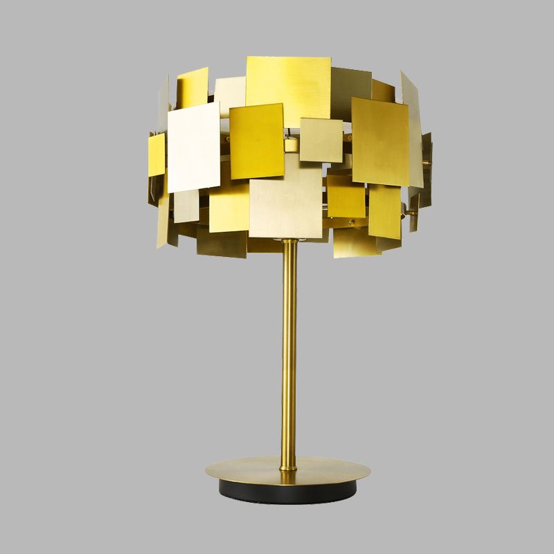 Luz de mesa del panel de rectángulo de metal Posta-moderna 1 Lámpara de lectura de acabado de oro de la bombilla para el dormitorio