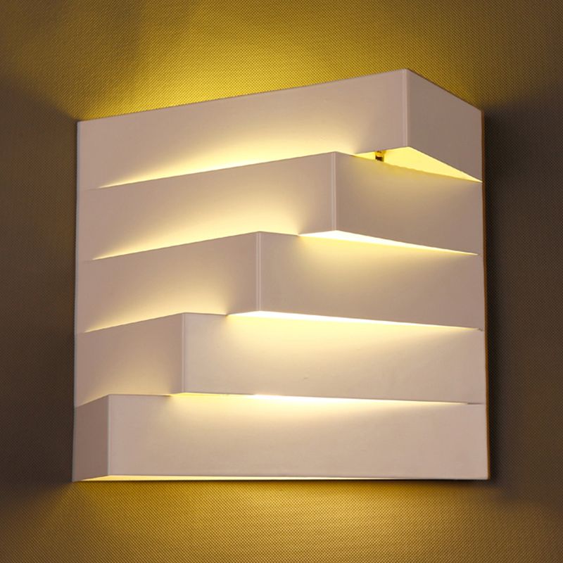 1 Light Living Room Wall Mounted Lighting with Stair Shaped Plaster Shade Wall Washer Lamp in White