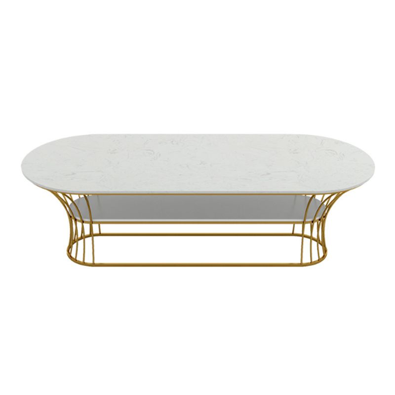 Frame Base Coffee Table Modernism Elliptical Stone Cocktail Table