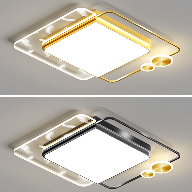 Geometric Feather LED Ceiling Light in Modern Simplicity Wrought Iron Ceiling Fixture for Living Room