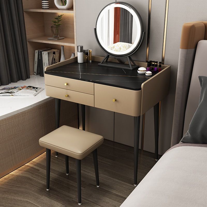 Glam 31.49 " Height Slate Table Top Makeup Vanity Stool with 3 Drawers