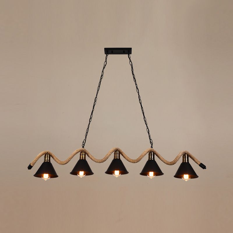 American Industrial Hemp Rope Pendant Light Vintage Hanging Light for Loft Living Room