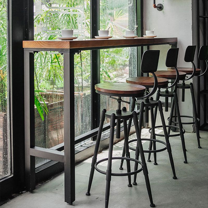 Industrial Rectangle Bar Table Pine Solid Wood Bistro Bar Desk with Footrest