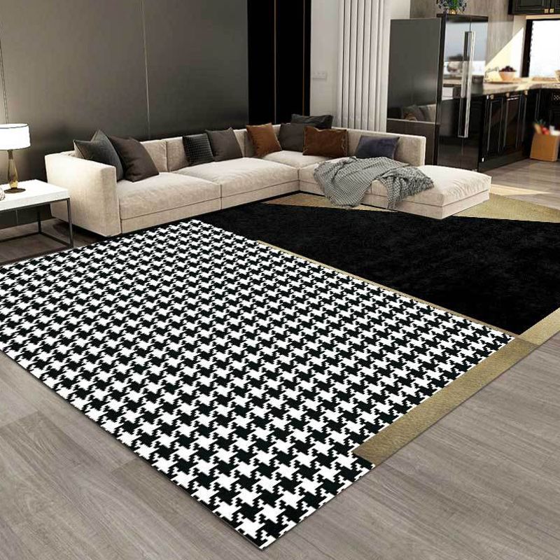 Schwarzer Wohnzimmer Teppich Einfachheit Houndstooth Muster Teppich Polyester waschbar