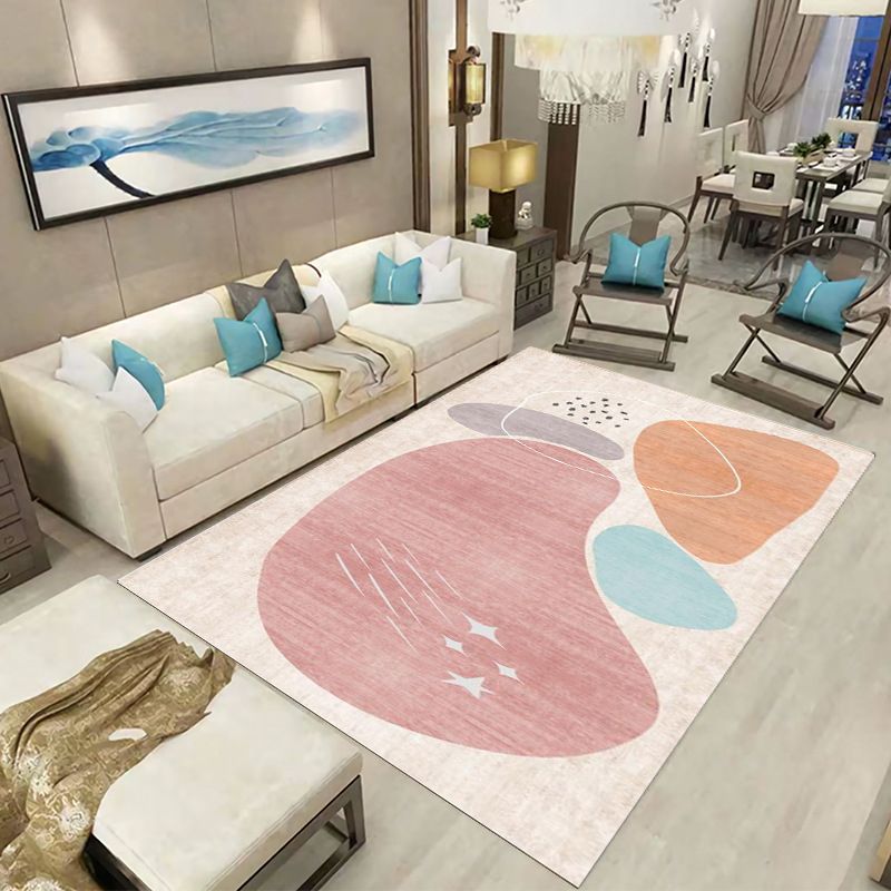 Pink Nordic Rug Polyester Color Block Indoor Rug Stain Resistant Area Rug for Home Decor