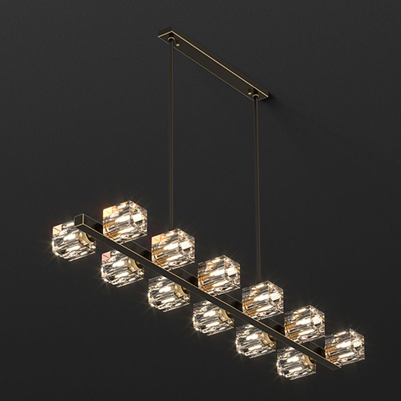 Cube Island Lighting Contemporary Island Lights with Crystal Shade