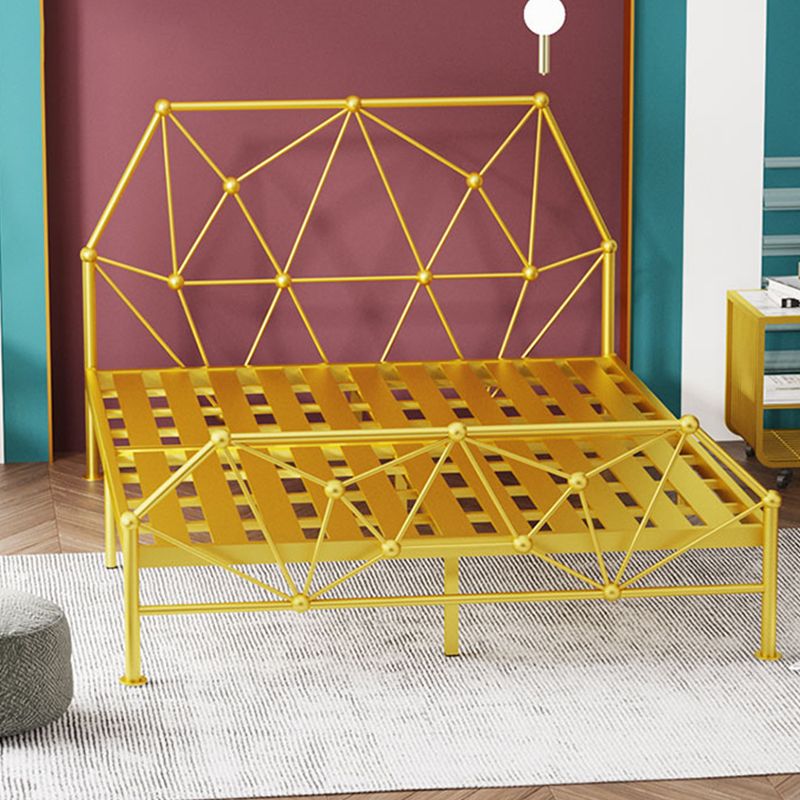 Modern Open-Frame Bed with Beveled Headboard and Iron Legs Bed