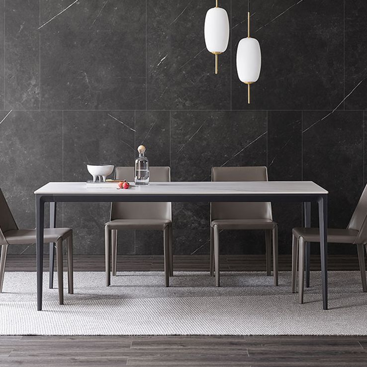 Modern Style Sintered Stone Dining Table White Rectangle Table with 4 Legs for Kitchen