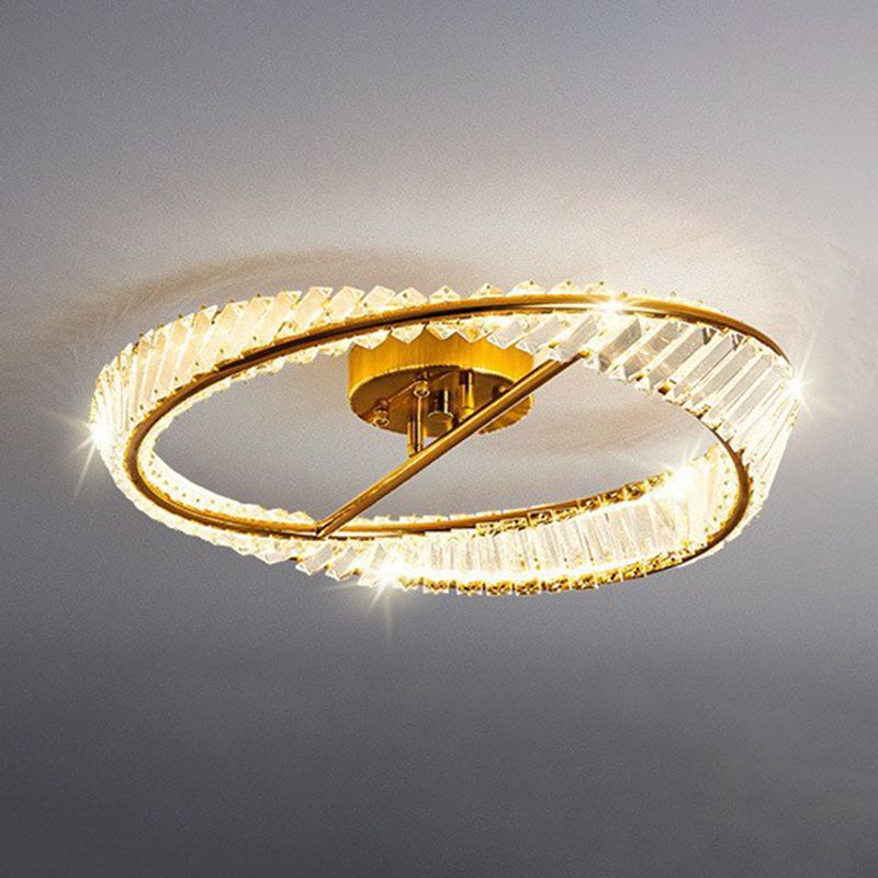 Crystal Geometric Flush Mount Lamp Modern Flush Ceiling Light Fixture in Gold