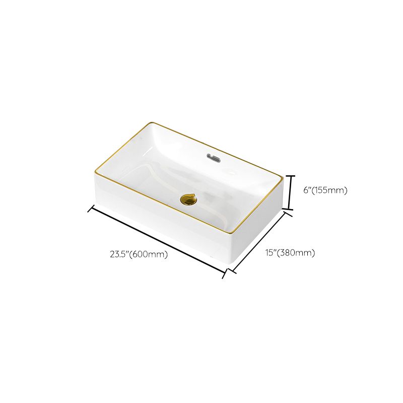 Traditional Vessel Sink Rectangular Porcelain with Overflow And Drain Assembly Wash Stand