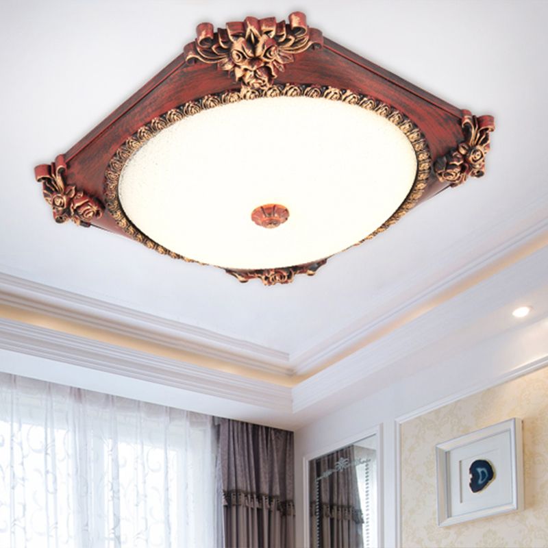 Luminaire encastré en verre givré, bronze/cuivre, carré, LED, plafond de campagne, avec abat-jour rond