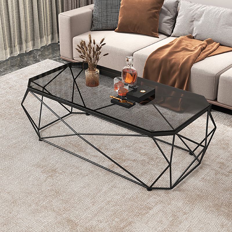 Modern Frame Coffee Table Rectangular Glass Top Coffee Cocktail Table for Living Room