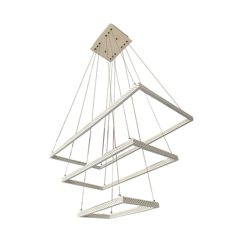 White Rectangular Chandelier Lighting Modernist 3 Lights Metal Ceiling Pendant Lamp Fixture in White/Warm/Natural Light