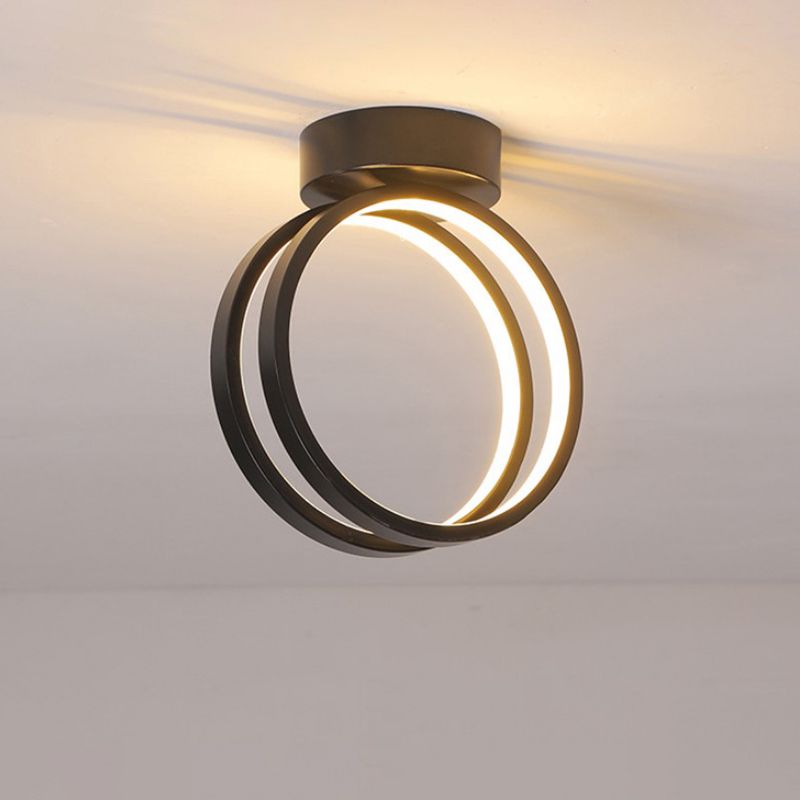 Loop Flush Mount Light Fixture Minimalist Black/White LED Ceiling Lighting in Warm/White/3 Color Light