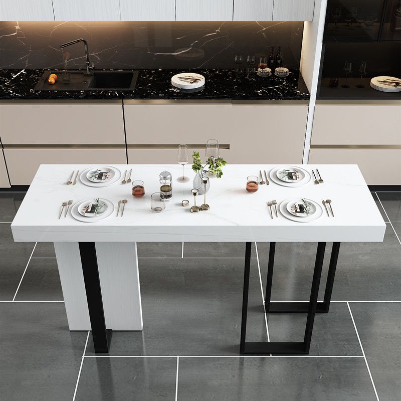 Glam Rectangle Bar Table Marble Double Pedestal Table for Indoor