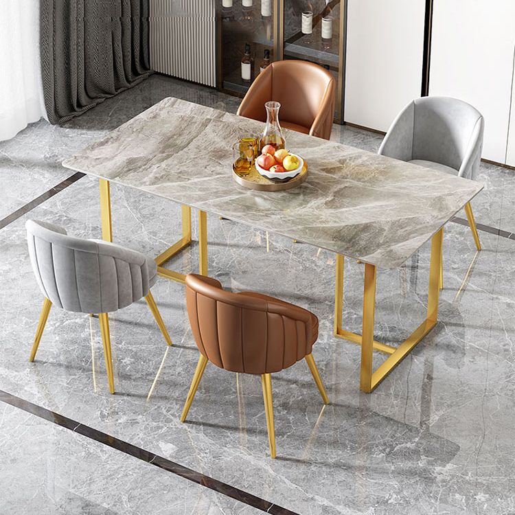 Glam Dining Set 1/4/5 Pcs Rectangle Sintered Stone Top Set with Parsons Chairs