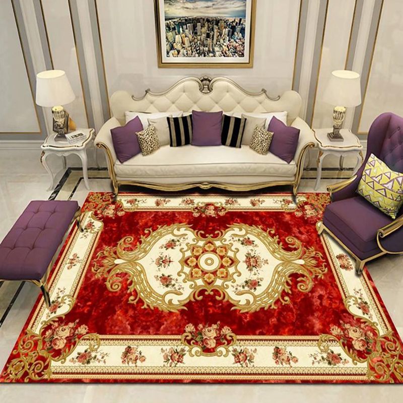 Apricot Tone Modern Indoor Rug Polyester European Print Carpet Easy Care Rug for Home Decoration