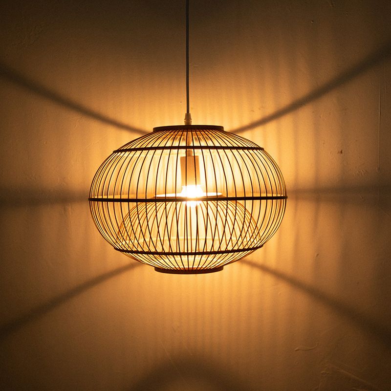 Bamboo Japanese Pendant Light 1-Light Hanging Ceiling Light for Dining Room