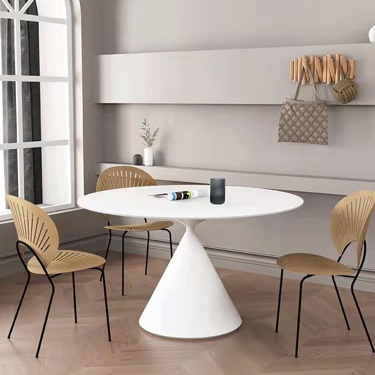Modern Stone Pedestal Dining Table Matte Finish Round Table for Kitchen