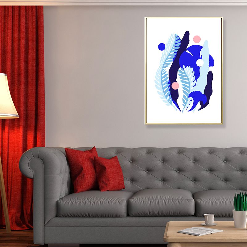 Nordic Leaf Art Print Canvas Textured Blue Wall Decor for Room, Multiple Size Options