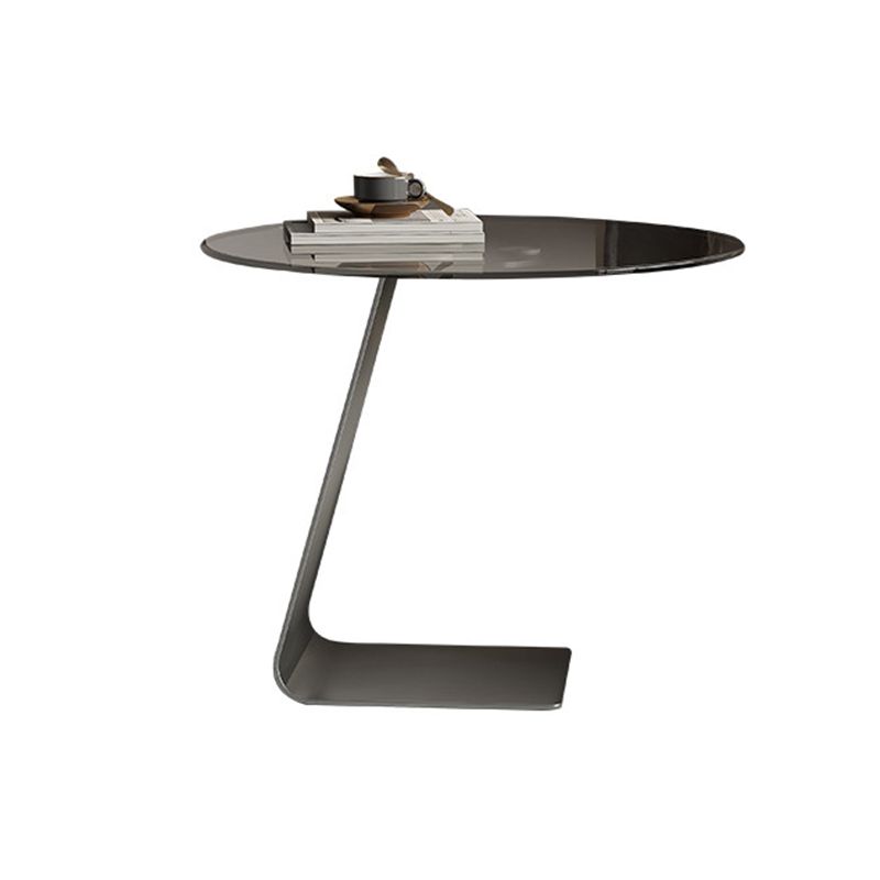 Mid-Century C  Shape Base Round GlassSide Table Luxurious Pedestal End Table