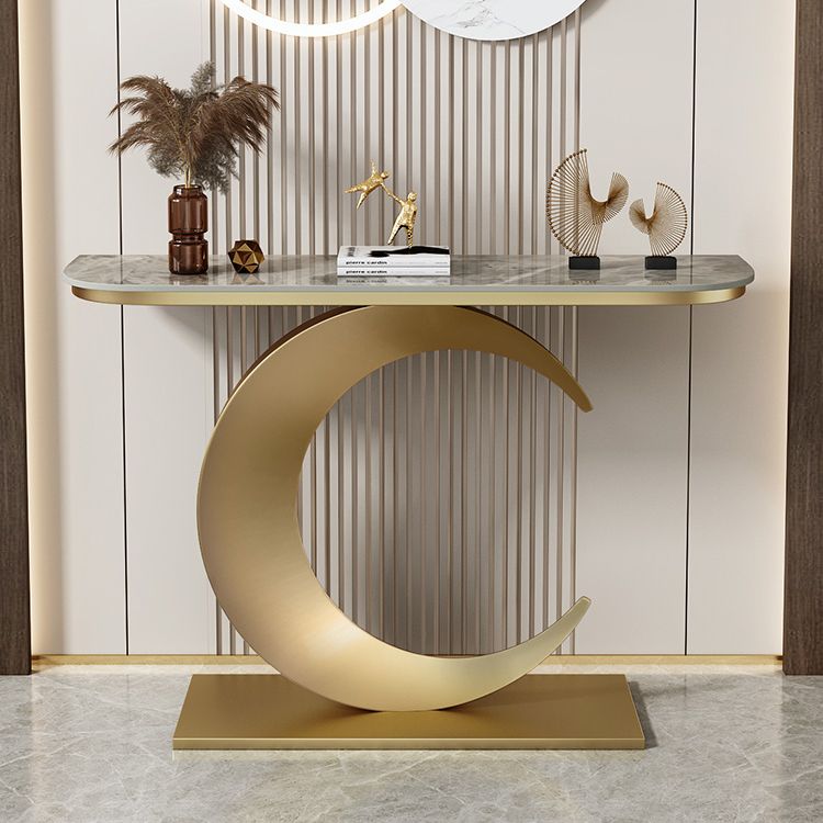 31.5-inch Tall Stone Console Table Stain Resistant Accent Table with Shelf
